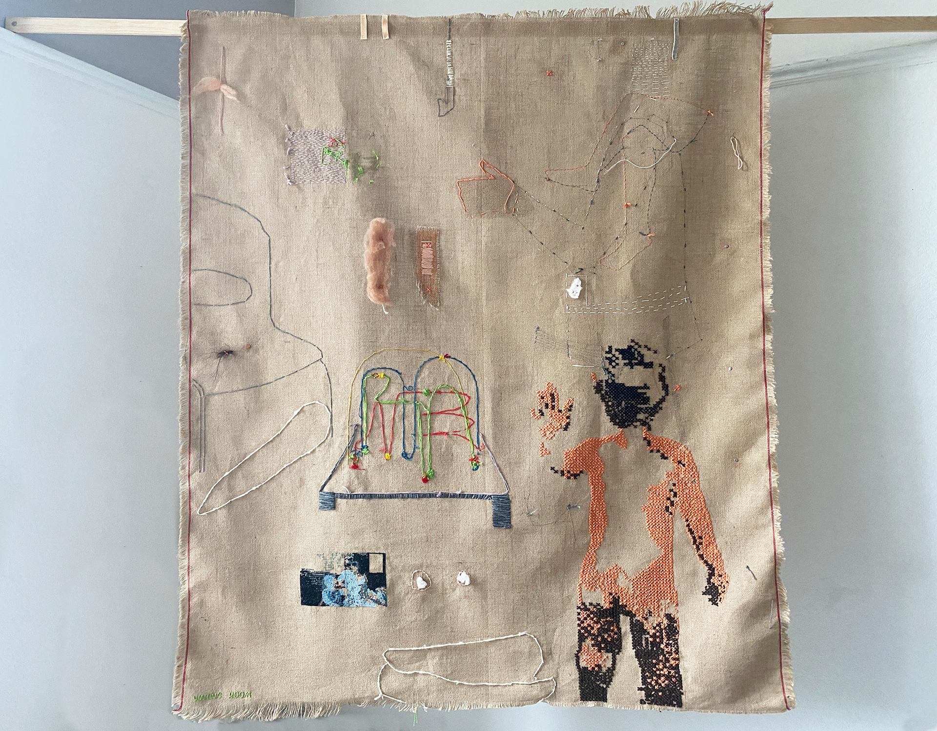 Surgery Waiting Room in about 1995, 160 x 150cm, mixed media embroidery, 2020