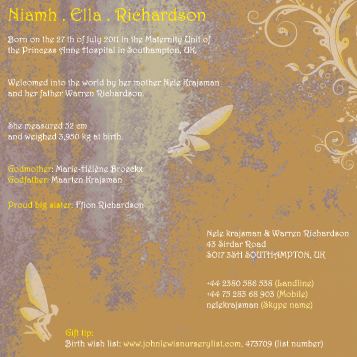 Birth announcement card
