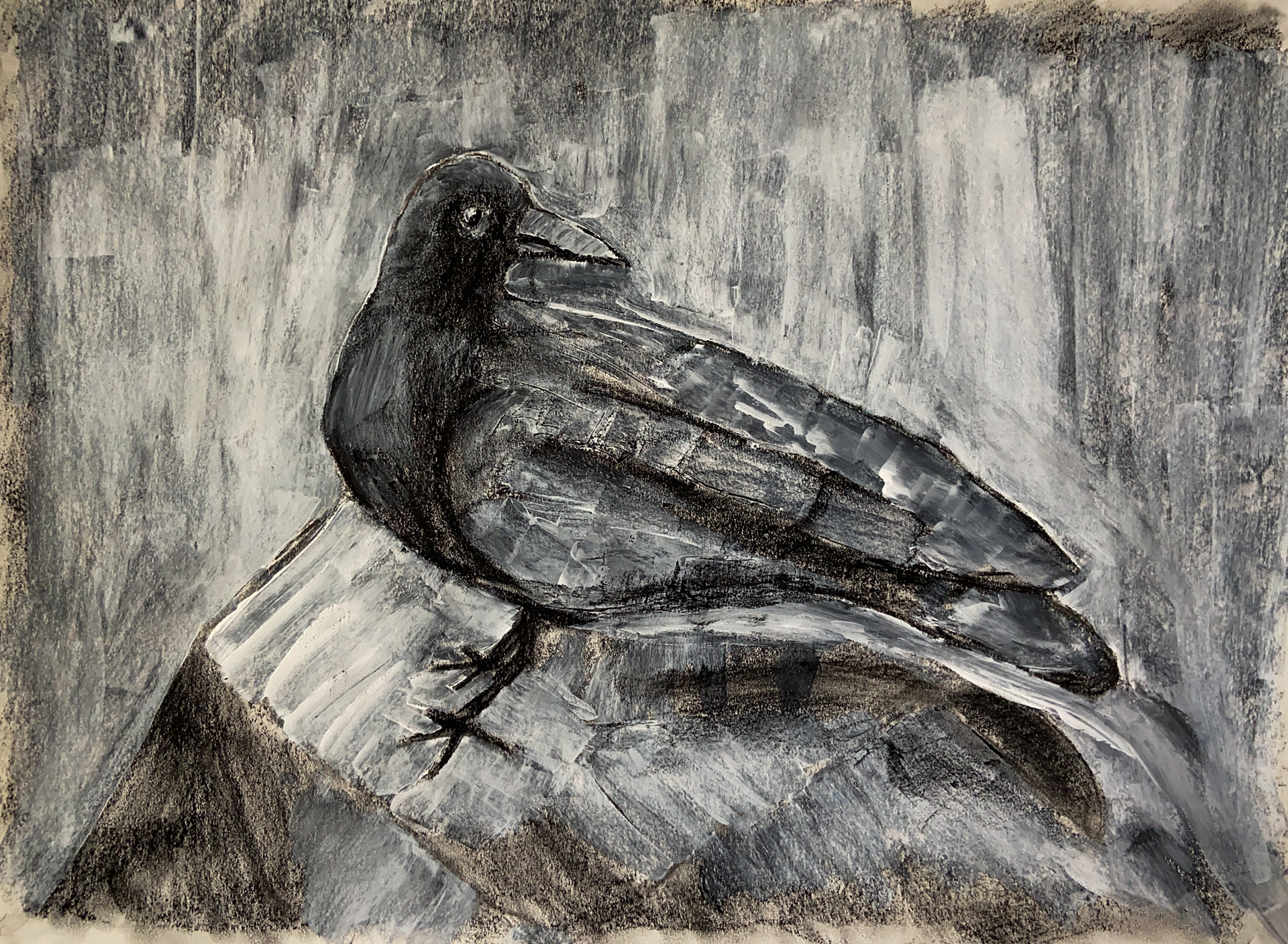 Charcoal and Paint Crow