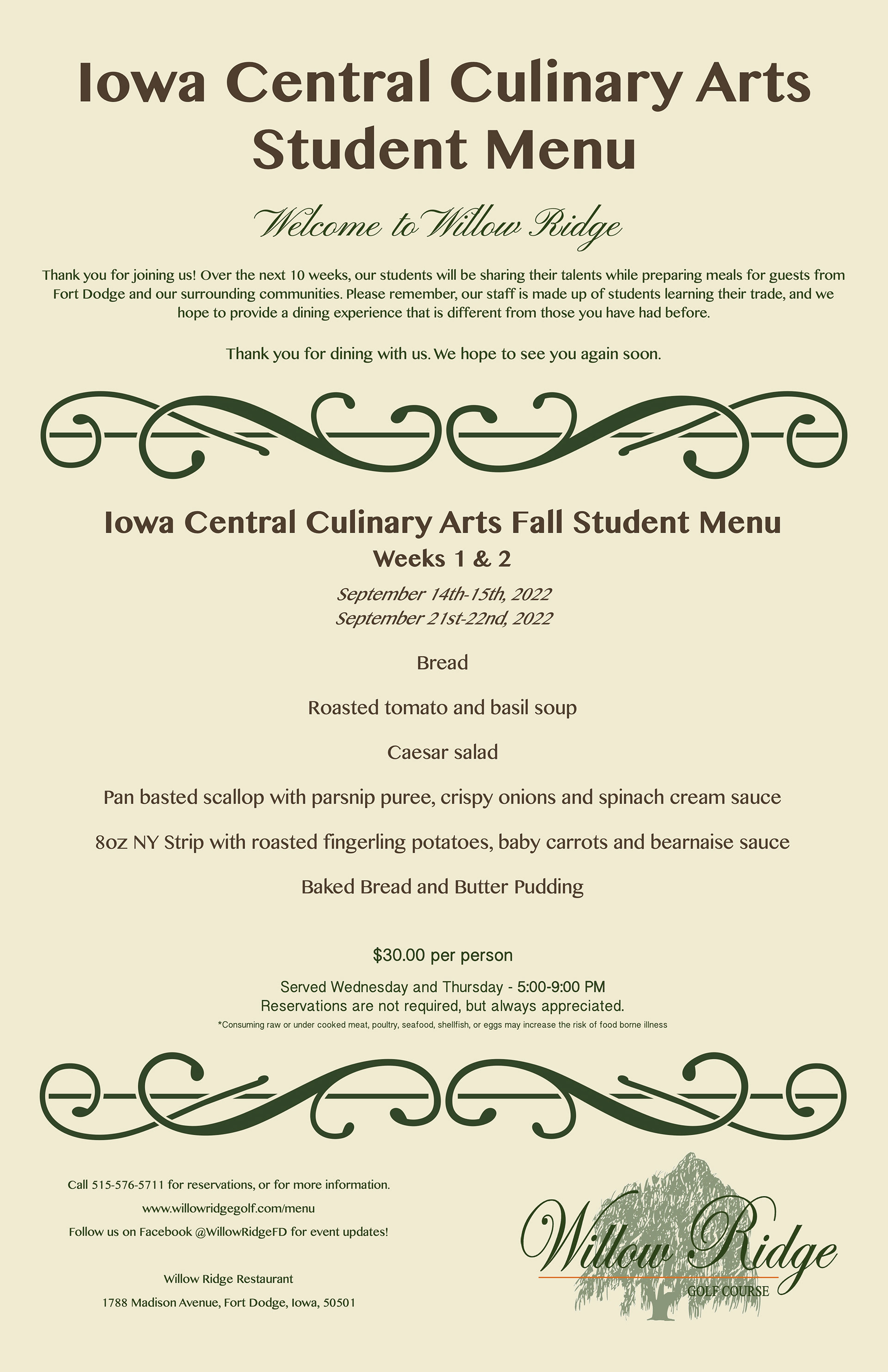 ICCC Culinary Arts Menu