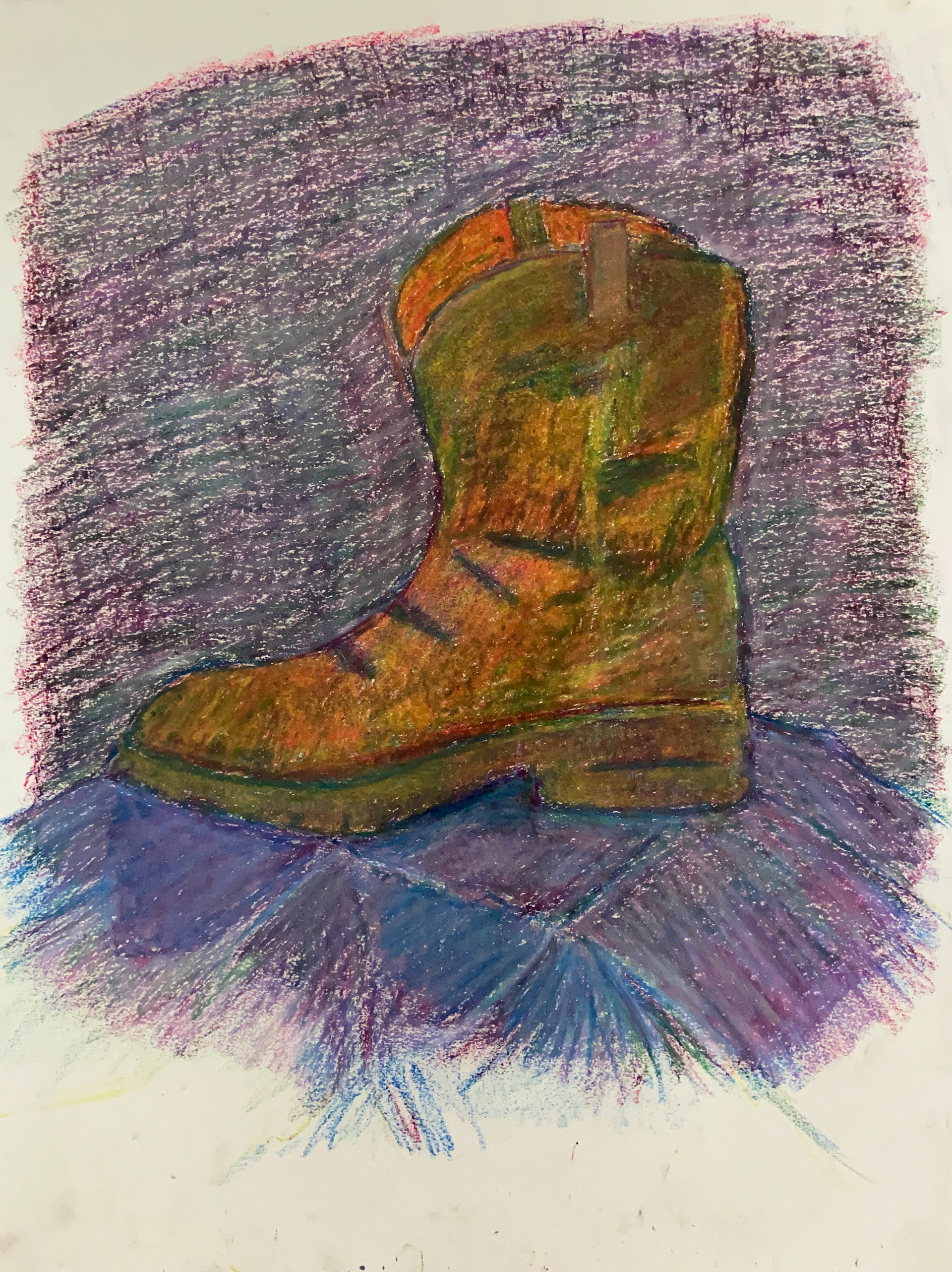 Oil Pastel Boot Still Life
