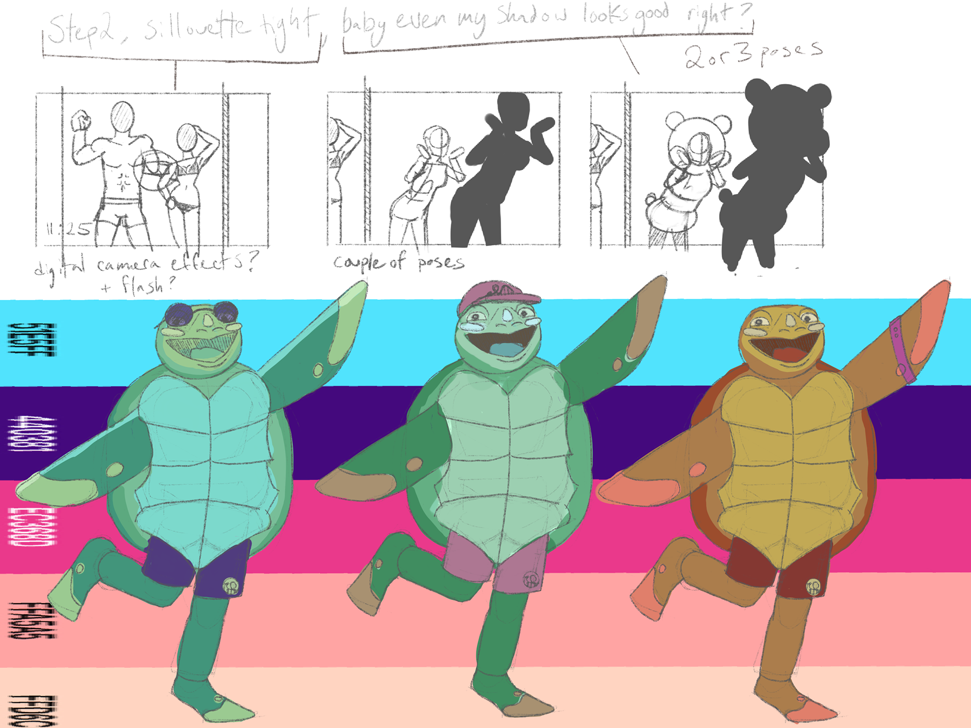 First Draft of shot concepts and rough color palette/design concepts