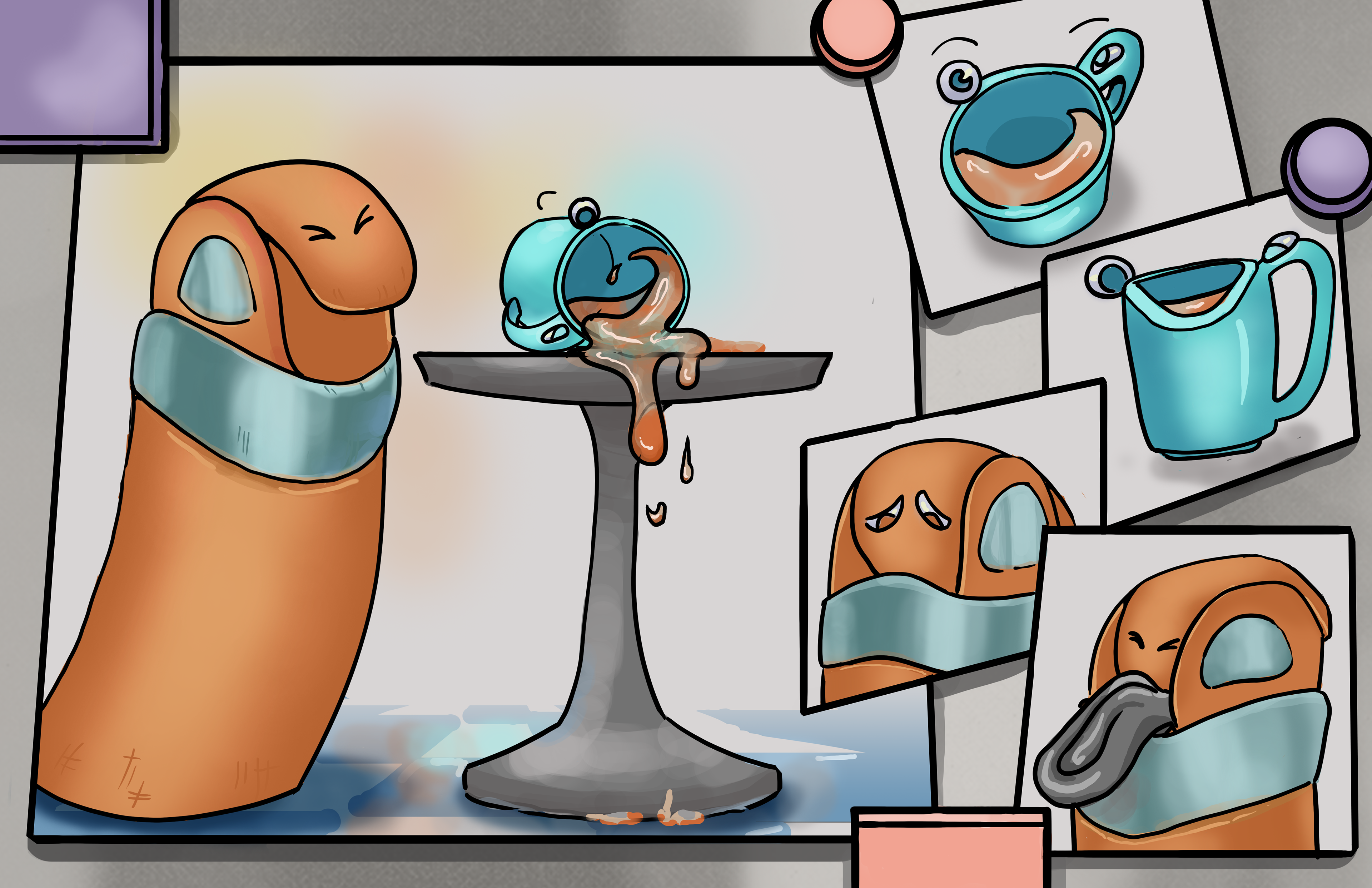 Anthropomorphic trash bin and tea mug joint character sheet (October 2023)