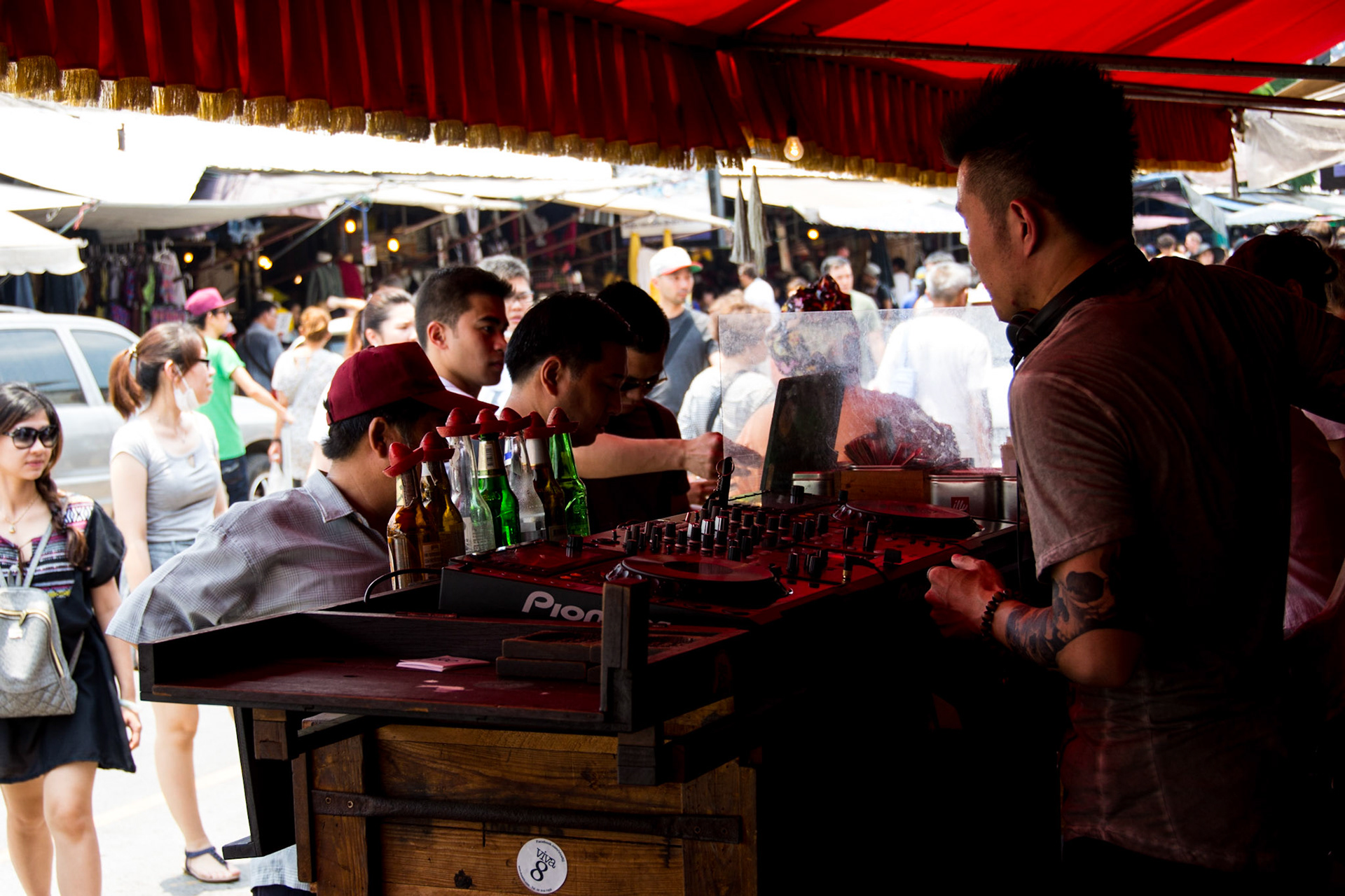 Bangkok, DJ doing his thing at a HUGE market