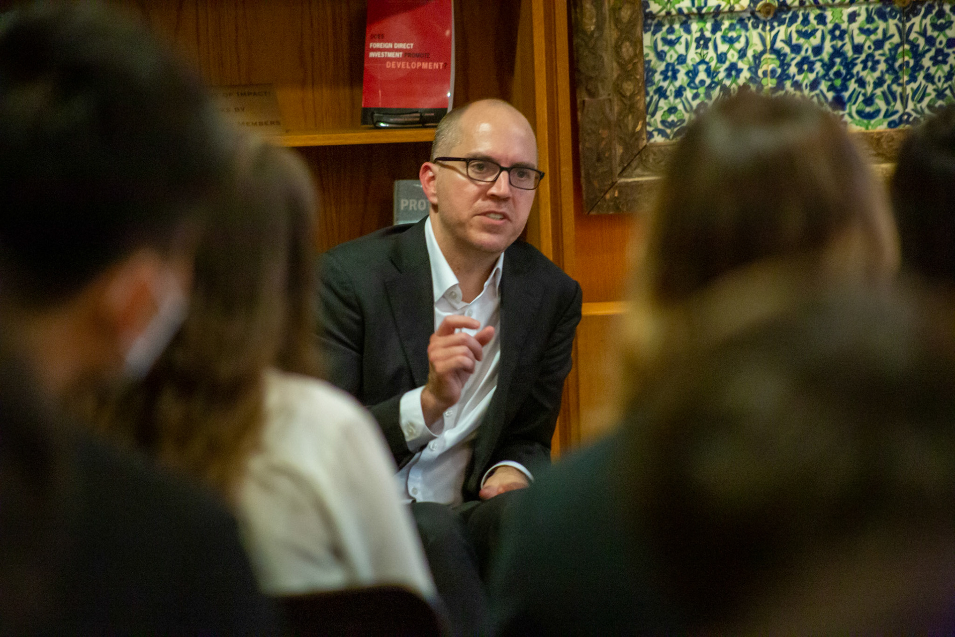 Jason Matheny, member of the National Security Council for the Biden administration, visited Georgetown University's School of Foreign Service for a coffee chat. Taken as part of my job for the School of Foreign Service's communications office.