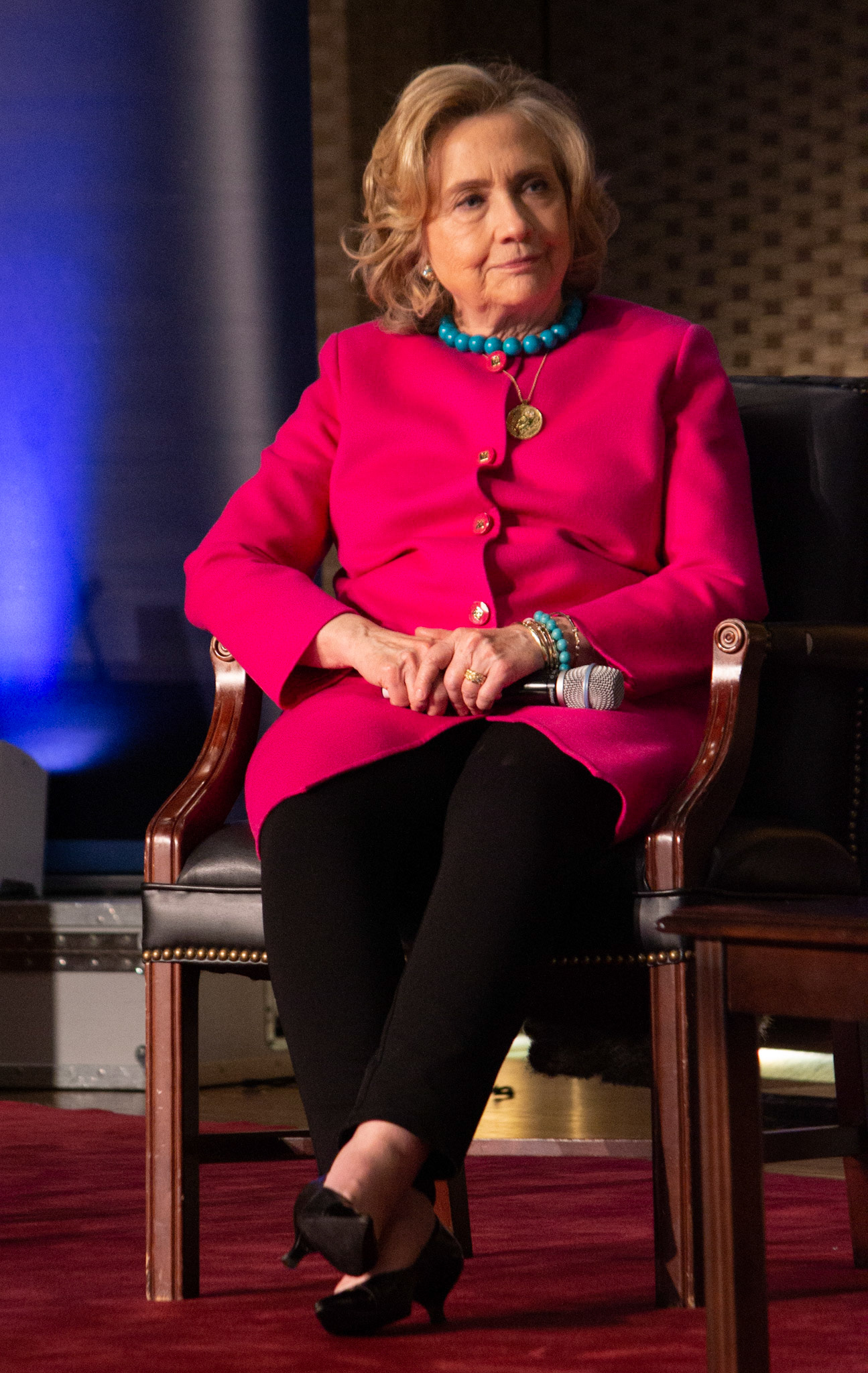 Hillary Clinton visited Georgetown University to award six women who had made contributions towards women's rights. The ceremony took place in the historic Gaston Hall. Taken as part of my job at the Georgetown University School of Foreign Service's communications office.
