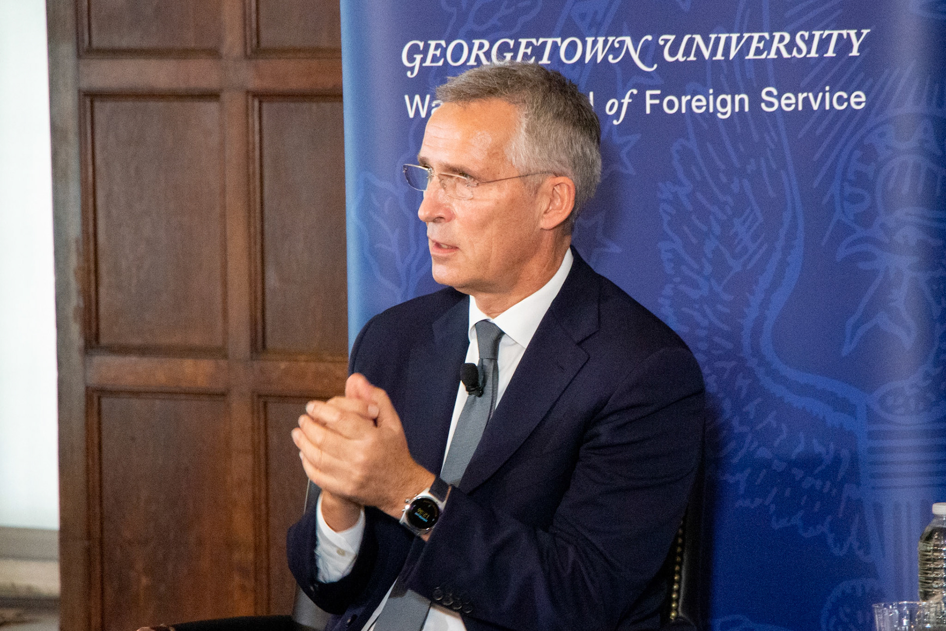 NATO Secretary-General Jens Stoltenberg visiting Georgetown University. Created as part of my job at the Georgetown University School of Foreign Service's communications office.