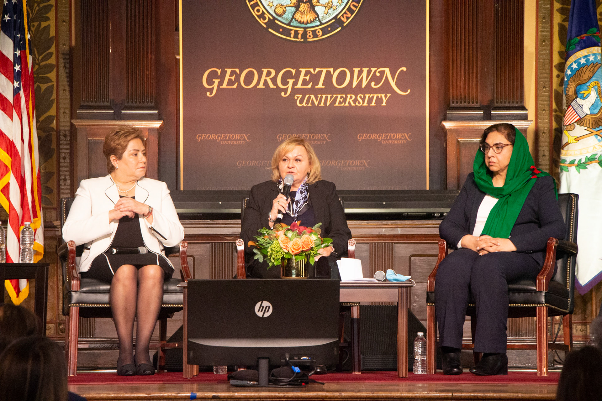 Hillary Clinton visited Georgetown University to award six women who had made contributions towards women's rights. The ceremony took place in the historic Gaston Hall. Taken as part of my job at the Georgetown University School of Foreign Service's communications office.