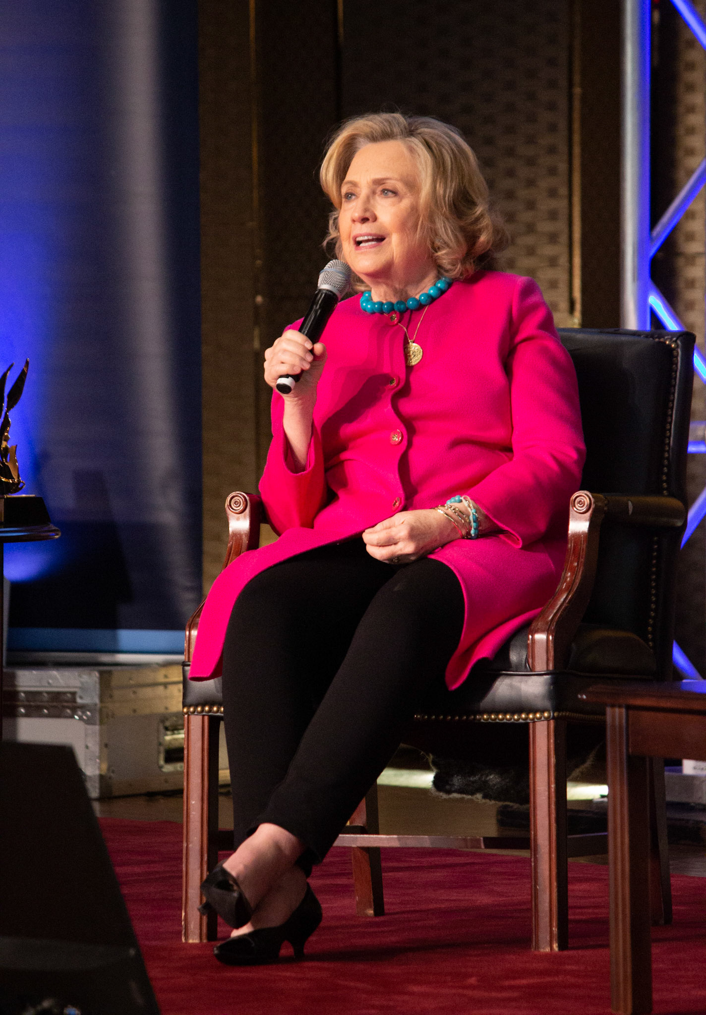Hillary Clinton visited Georgetown University to award six women who had made contributions towards women's rights. The ceremony took place in the historic Gaston Hall. Taken as part of my job at the Georgetown University School of Foreign Service's communications office.