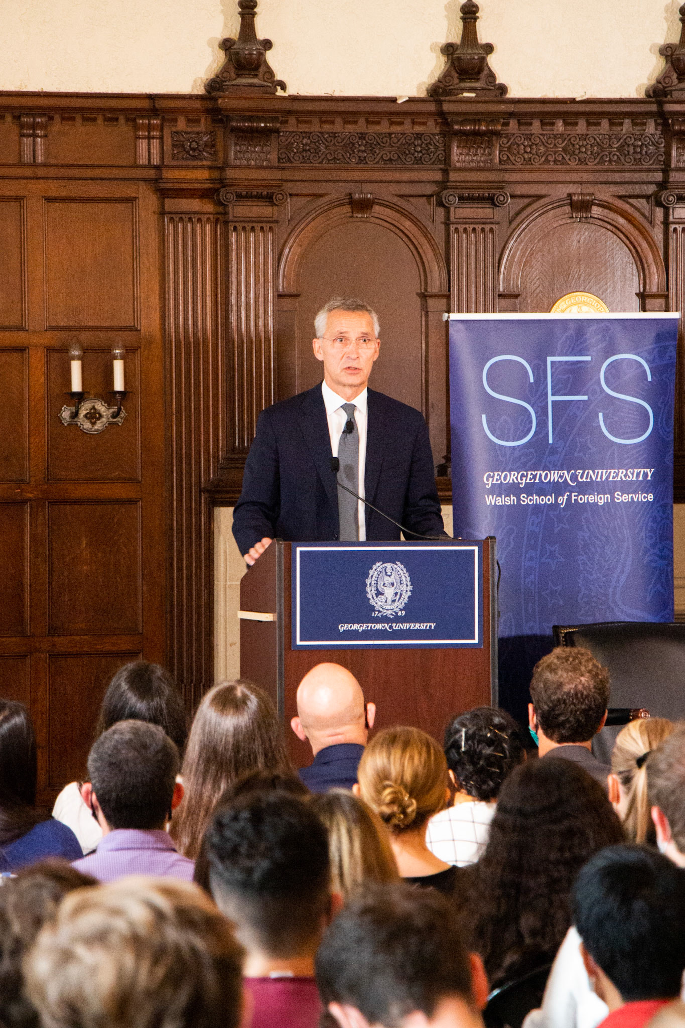 NATO Secretary-General Jens Stoltenberg visiting Georgetown University. Created as part of my job at the Georgetown University School of Foreign Service's communications office.