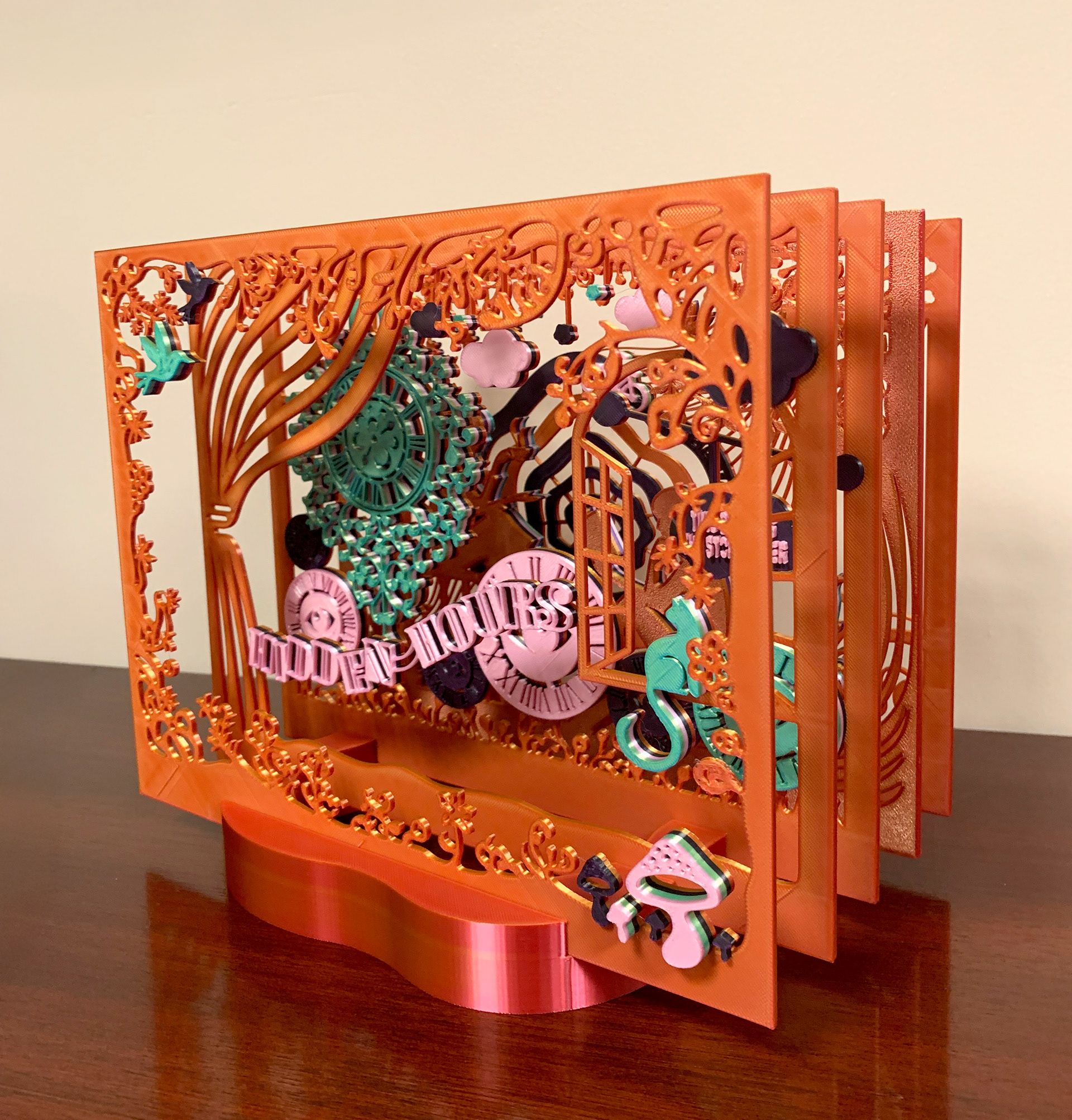 Hidden Hours–Orange (3D-Printed Tunnel Book, 2025)