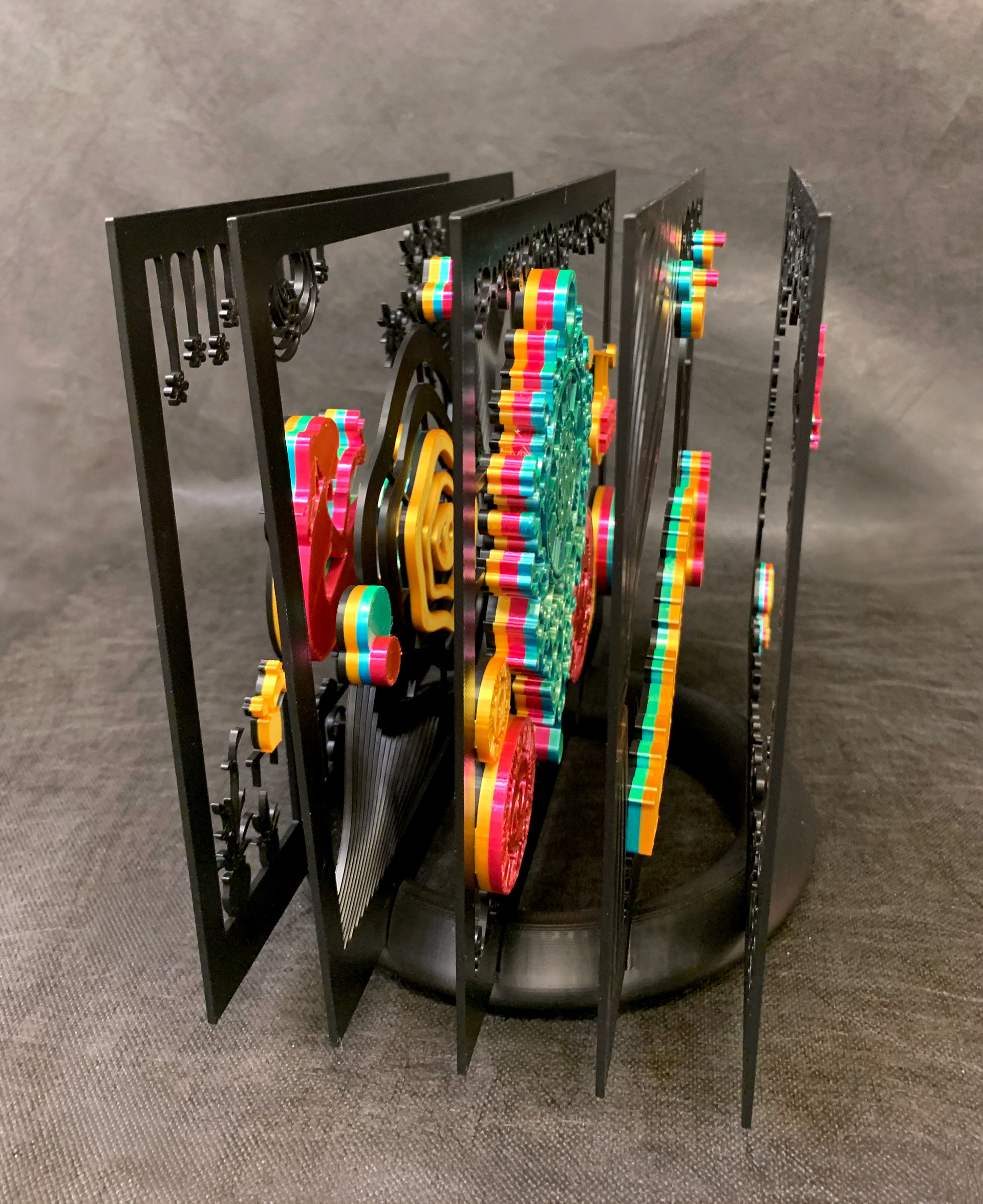 Hidden Hours–Black (3D-Printed Tunnel Book, 2025)