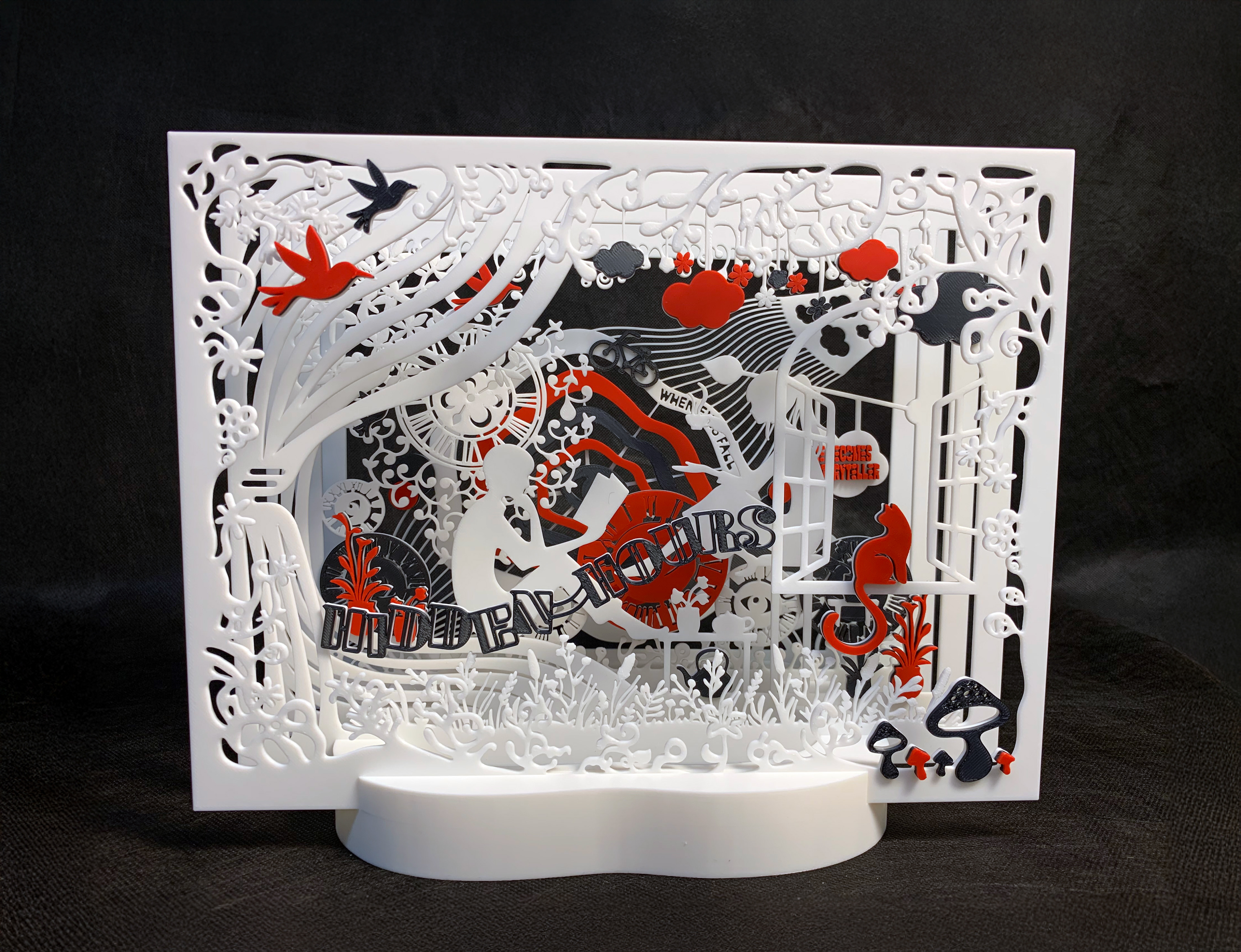 Hidden Hours–White (3D-Printed Tunnel Book, 2025)