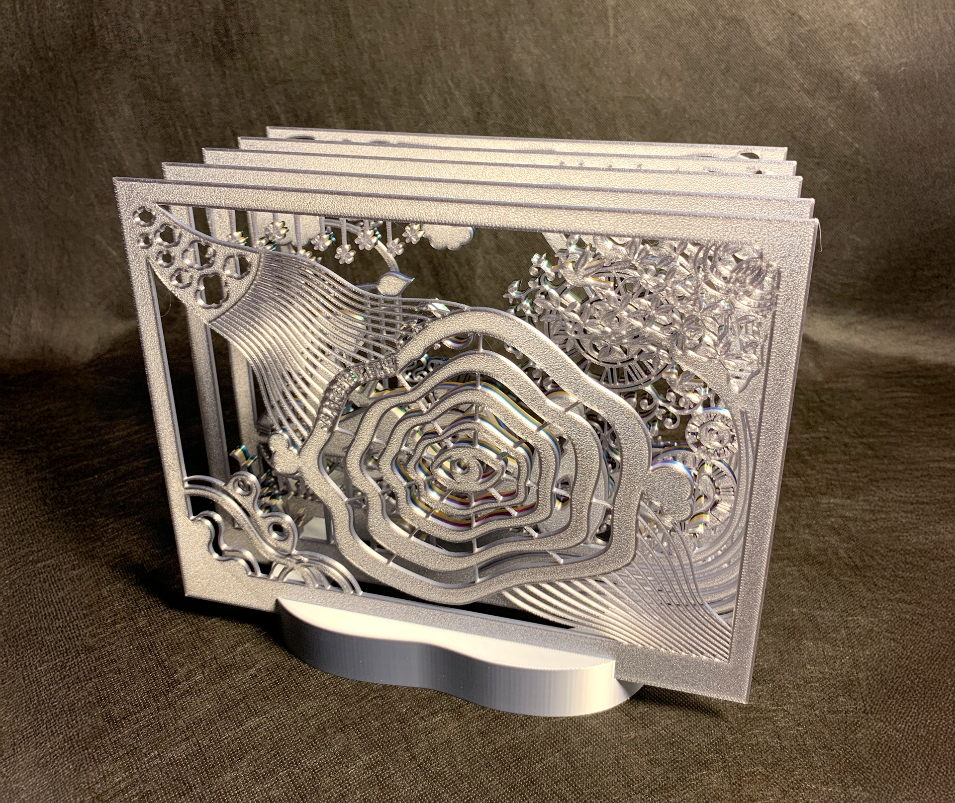 Hidden Hours–Silver (3D-Printed Tunnel Book, 2025)