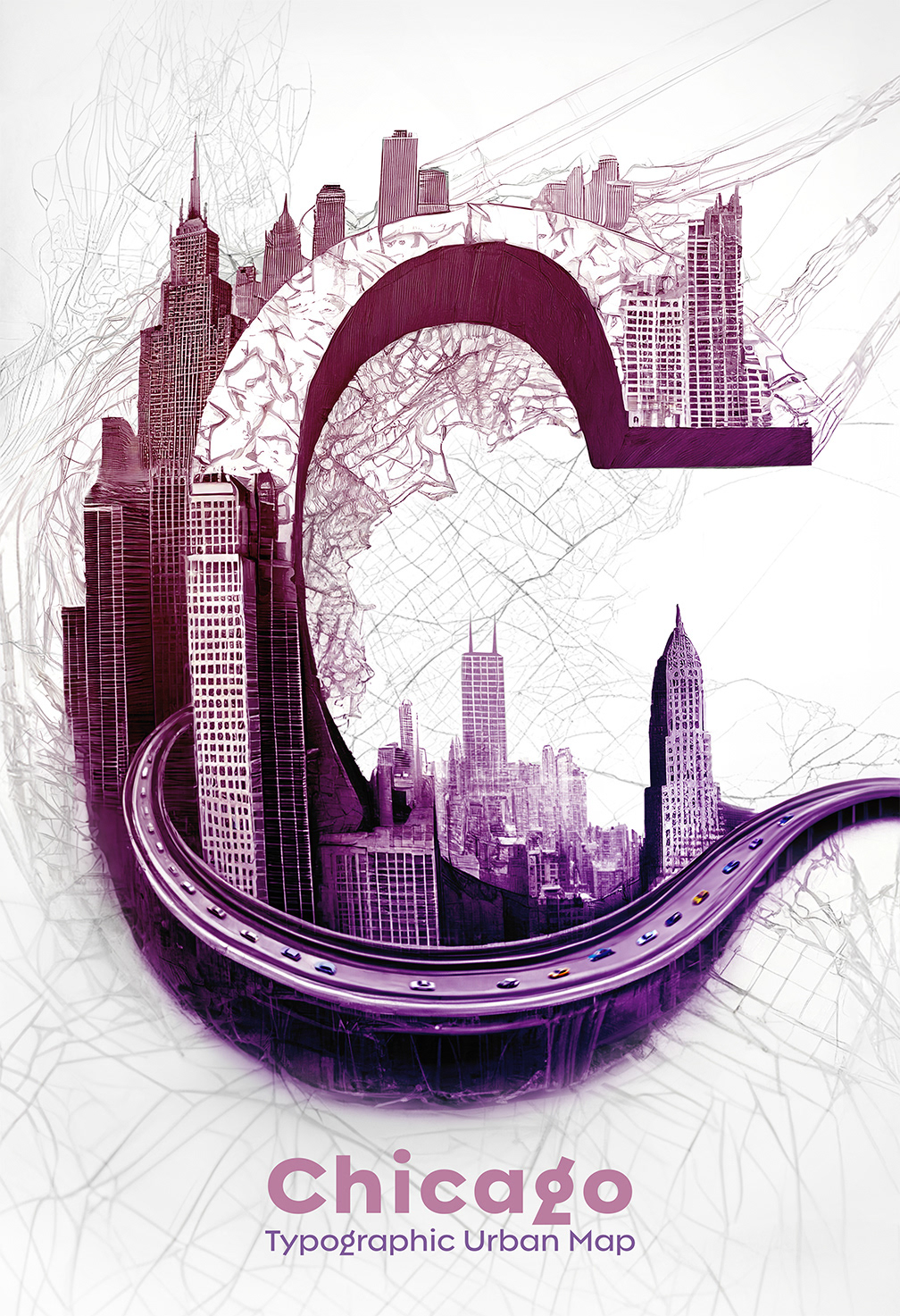 Typographic Urban Map C 2024: Chicago