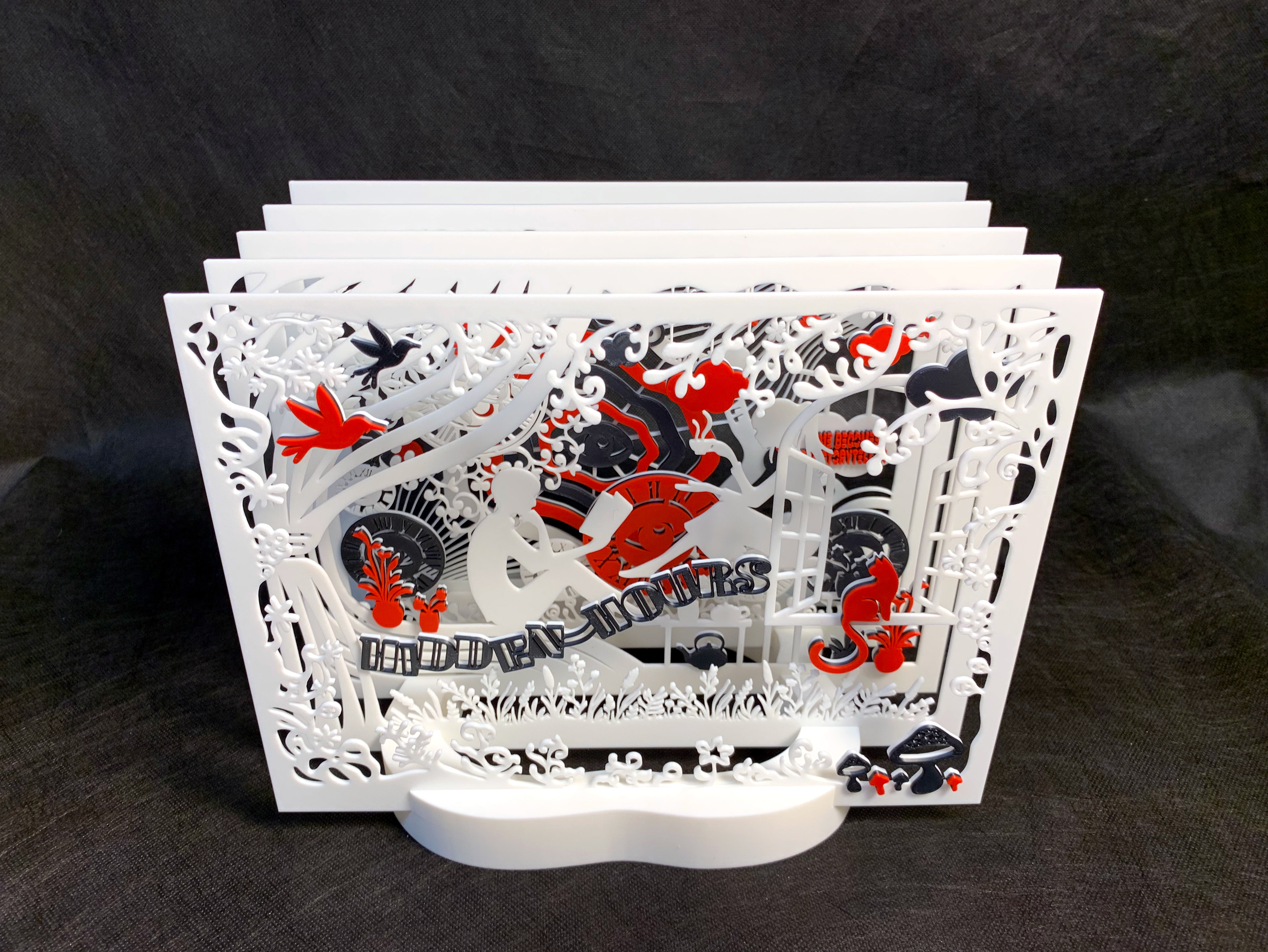 Hidden Hours–White (3D-Printed Tunnel Book, 2025)