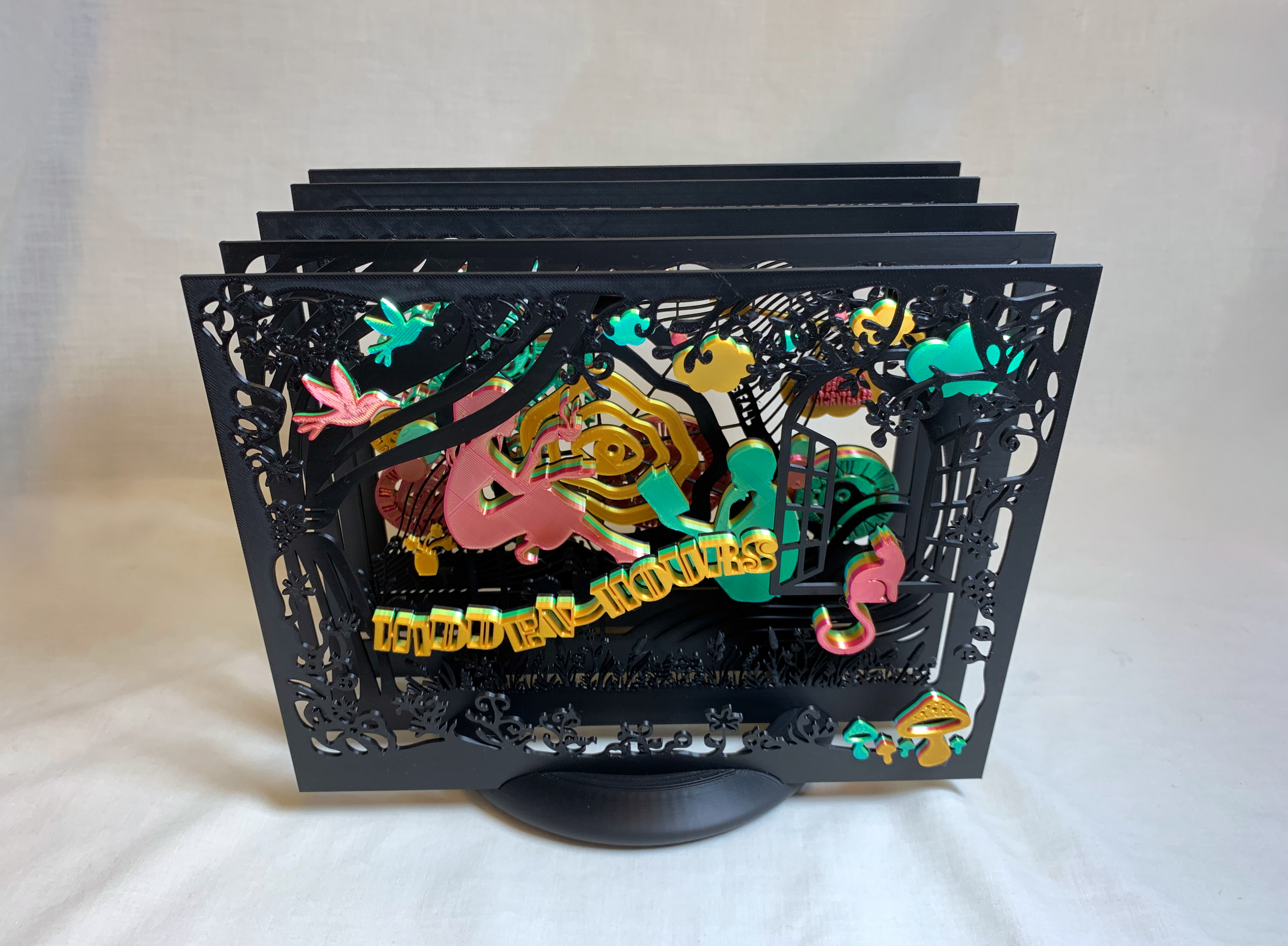 Hidden Hours–Black (3D-Printed Tunnel Book, 2025)