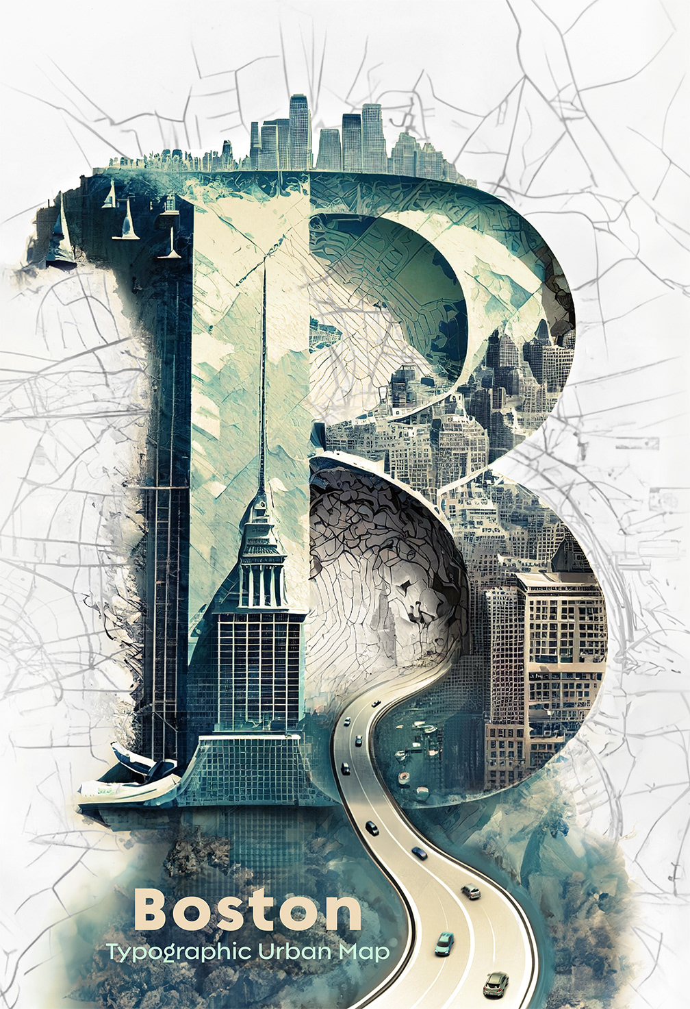 Typographic Urban Map B 2024: Boston