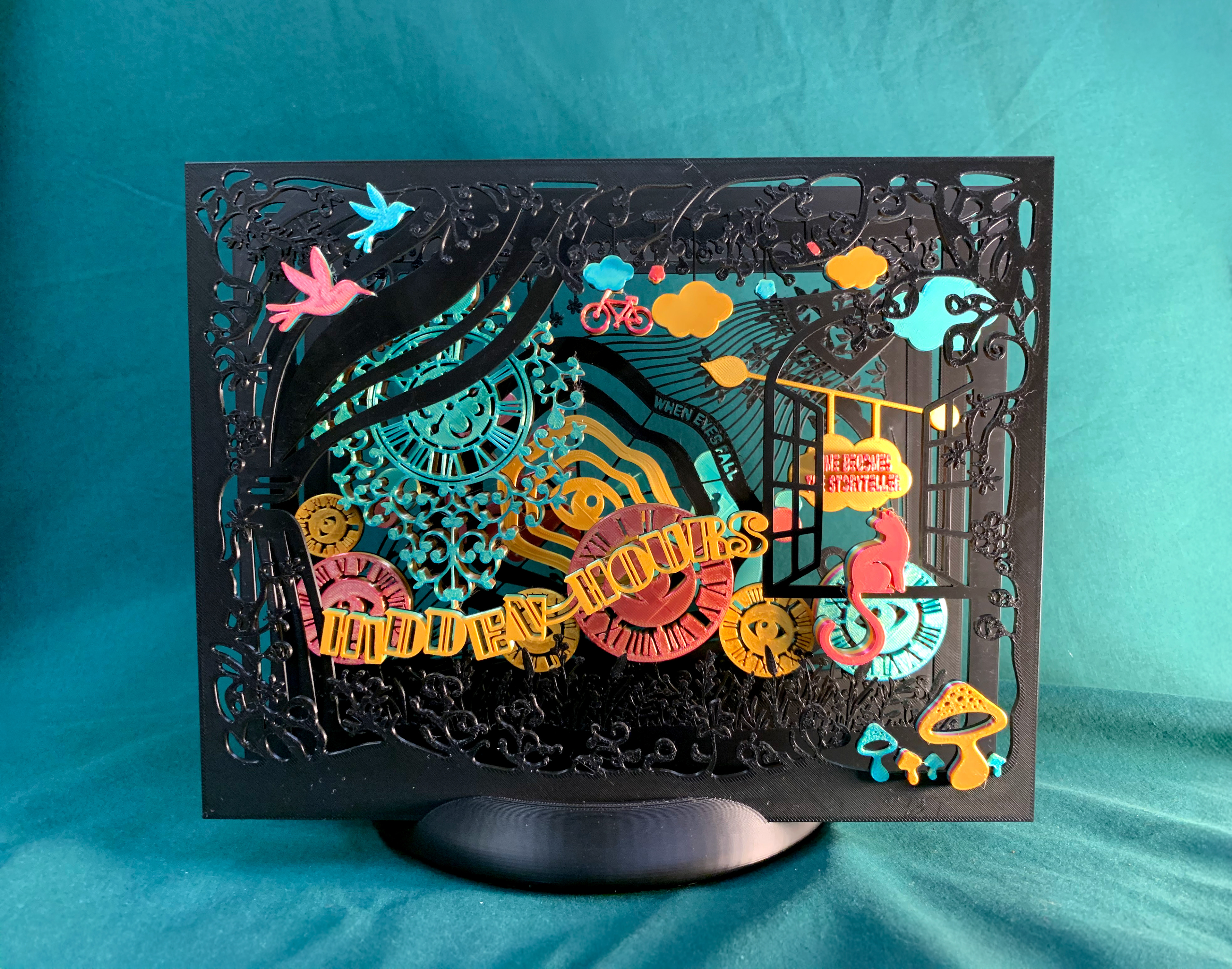 Hidden Hours–Black (3D-Printed Tunnel Book, 2025)