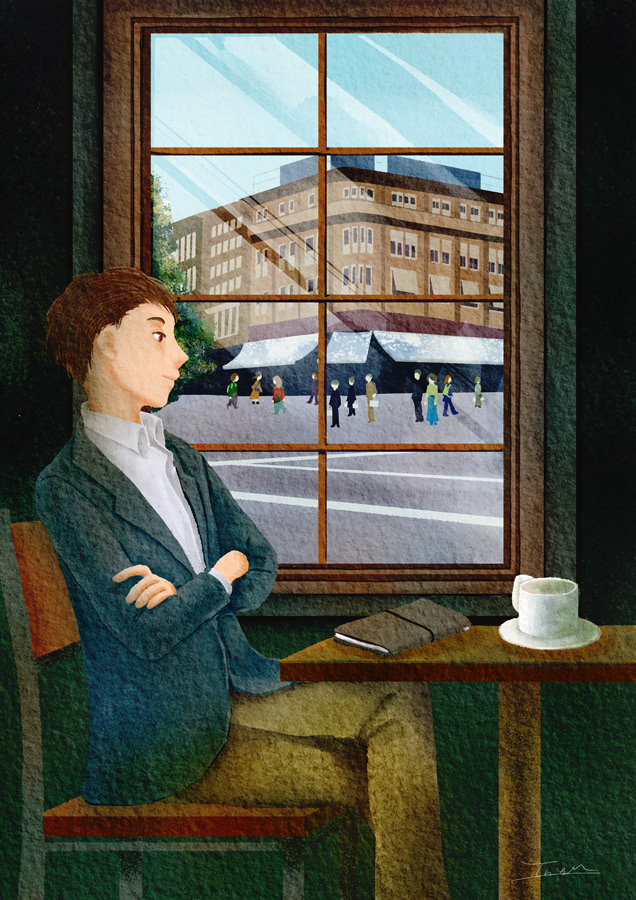 喫茶店の窓際から