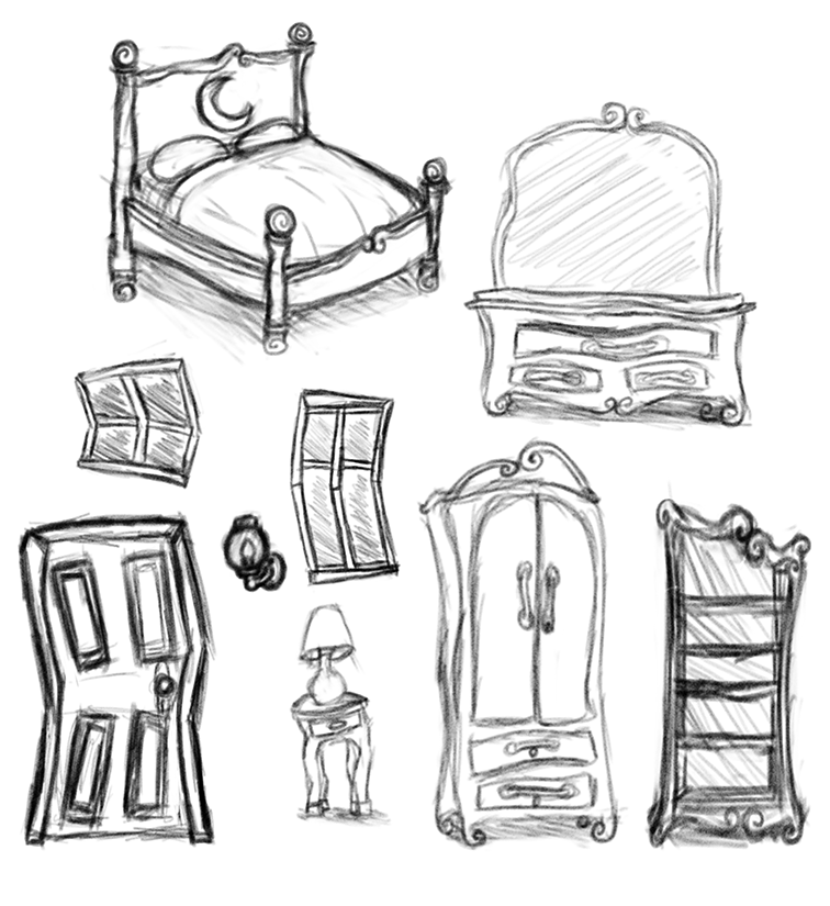 Designs for all of the 3D props in "Grey's Room"