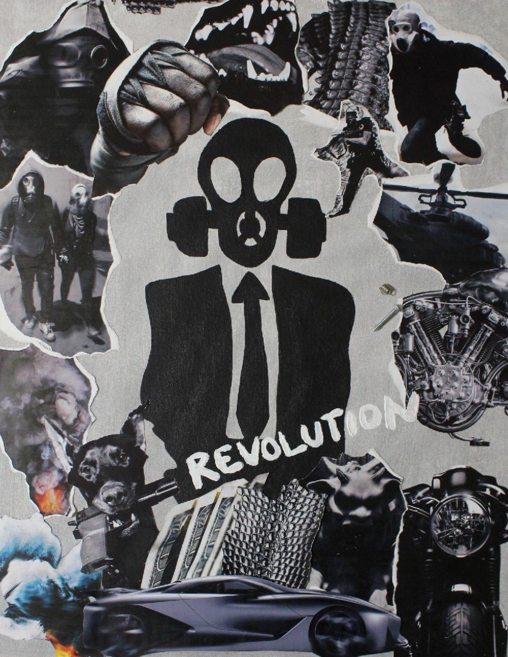 I constructed a Mood Board corresponding to the themes of revolution and police brutality. Mediums used: Oil paint, paper, canvas.