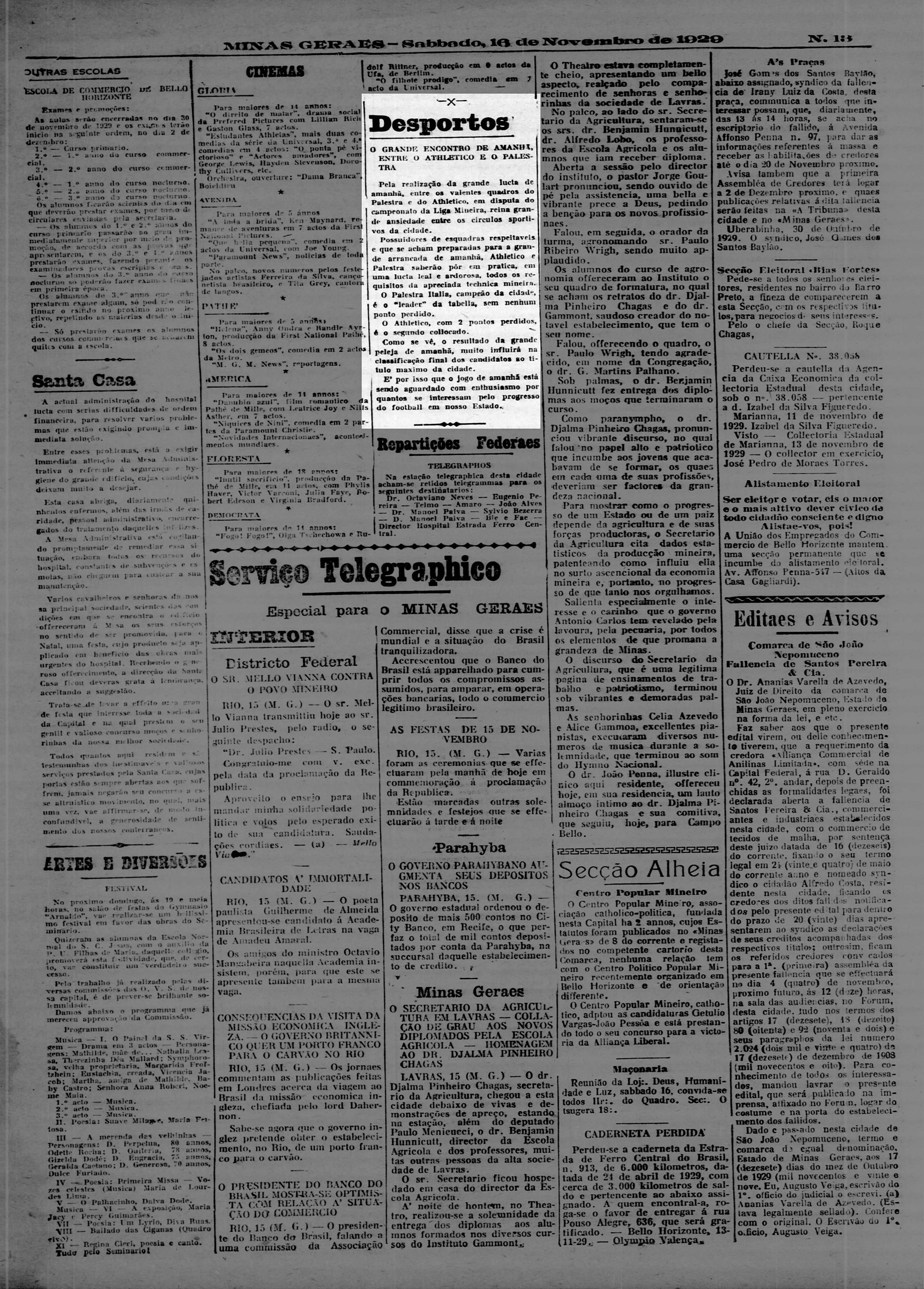 Nota PalestraXAtletico - Jornal Minas Geraes