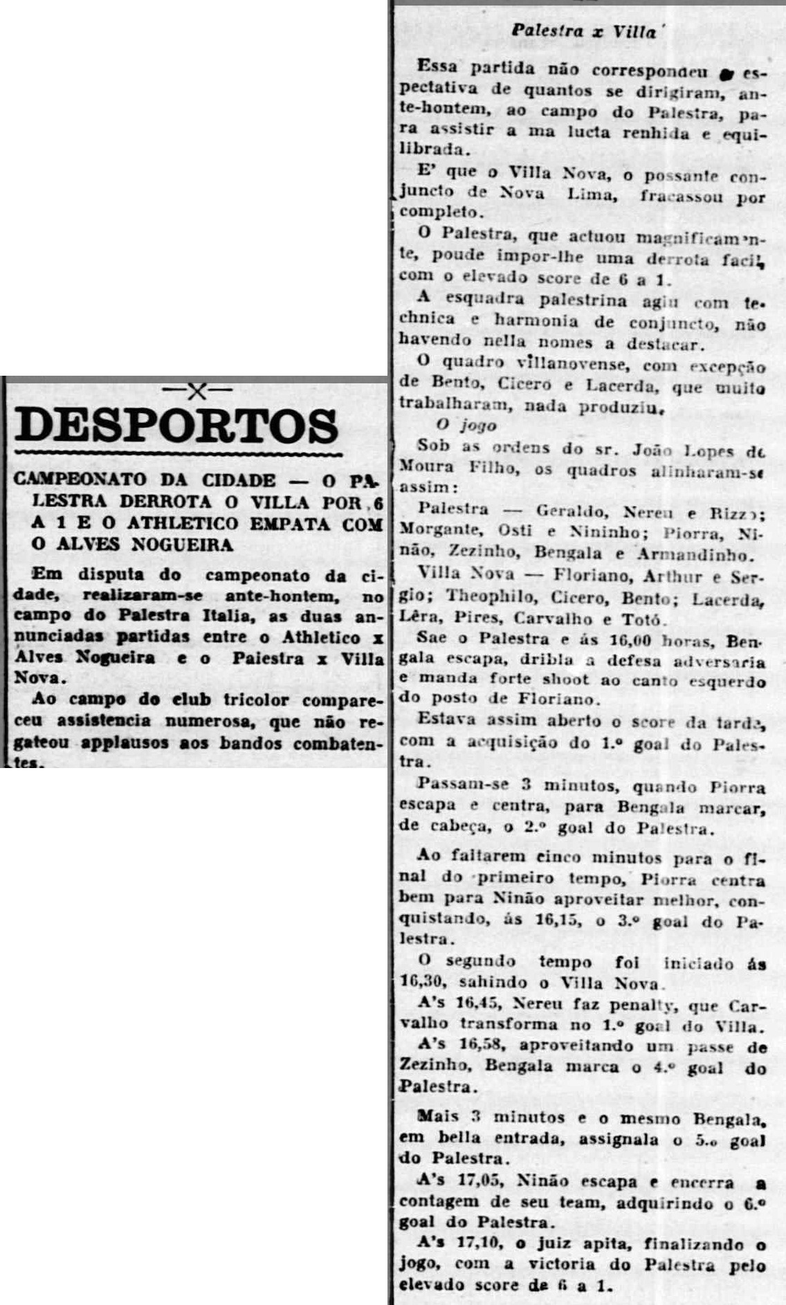 Recorte Palestra 6x1 Villa - Jornal Minas Geraes
