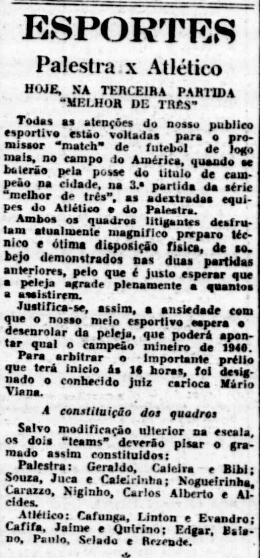Recorte jornal - Palestra X Atlético - 3ª Partida