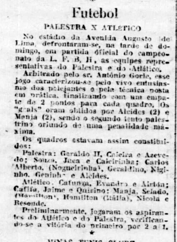 Recorte jornal - Palestra X Atlético - 1ª Partida