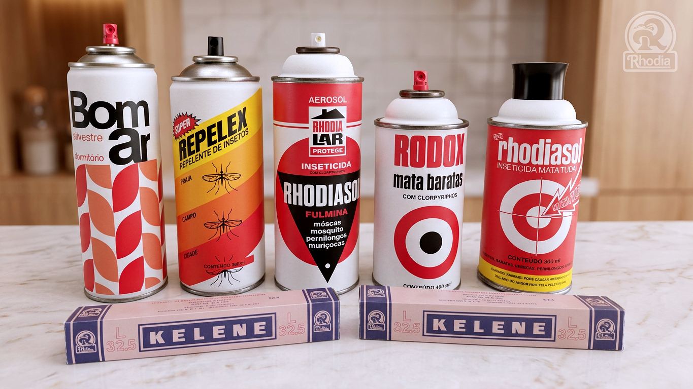 Recriação de embalagens antigas - Mockups físicos para museu Rhodia