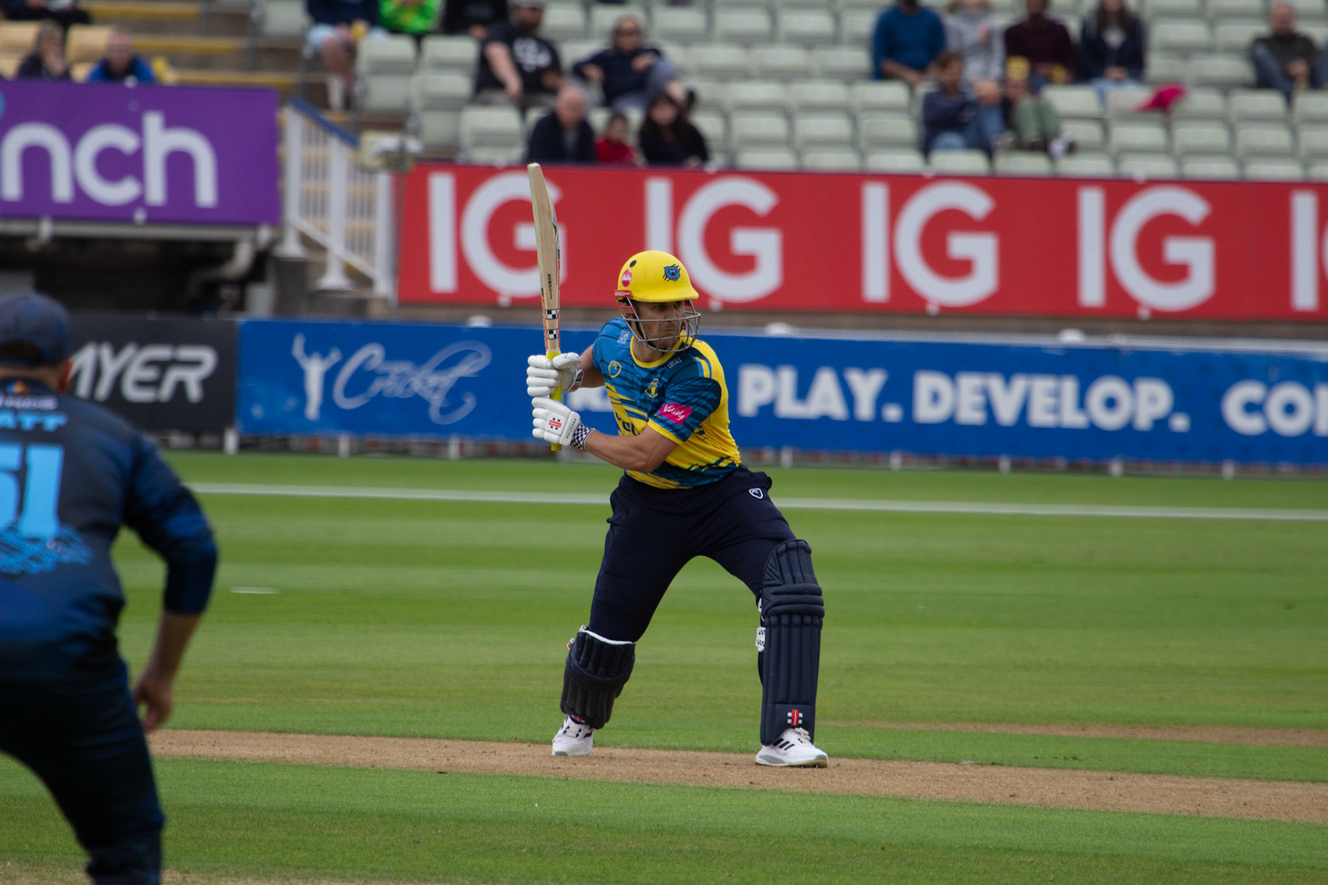 Sam Hain steps down the pitch