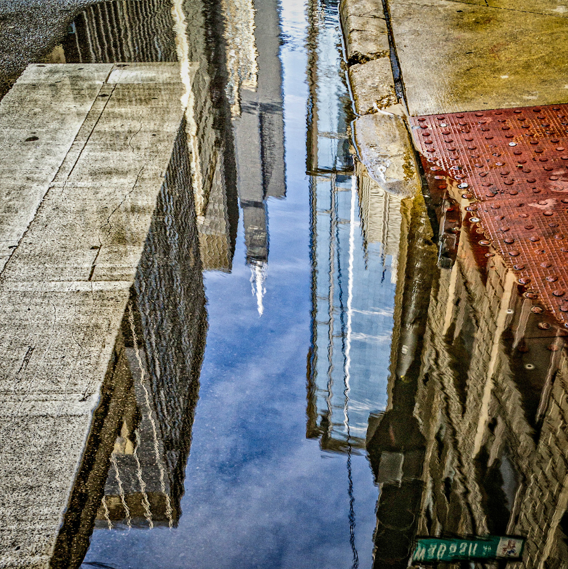Rain puddle reflections