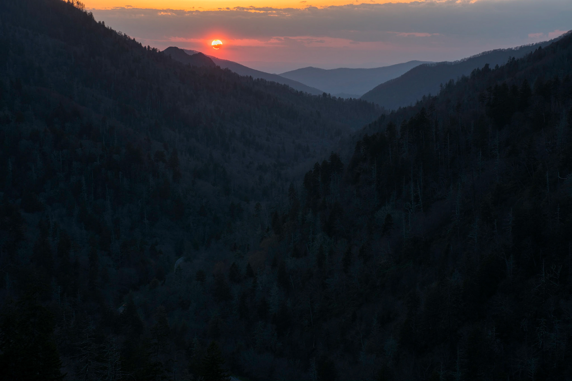 Setting sun over the Smokies