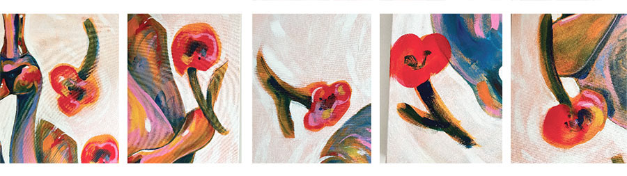 Each pattern begins with a visual element from my paintings that sparks inspiration, whether it's the delicate curve of a petal or the intricate detail of a leaf.