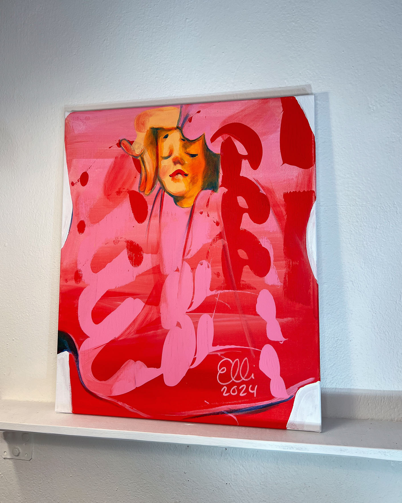 The painting Self-Care by Elli Maanpää, showcasing a moment of reflection and self-embrace.