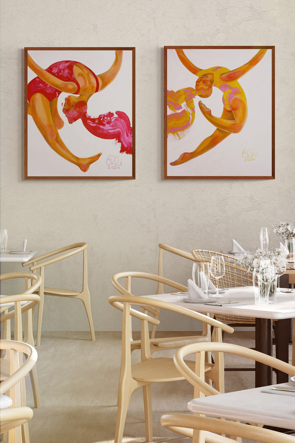 Together the two figurative paintings form a heart.