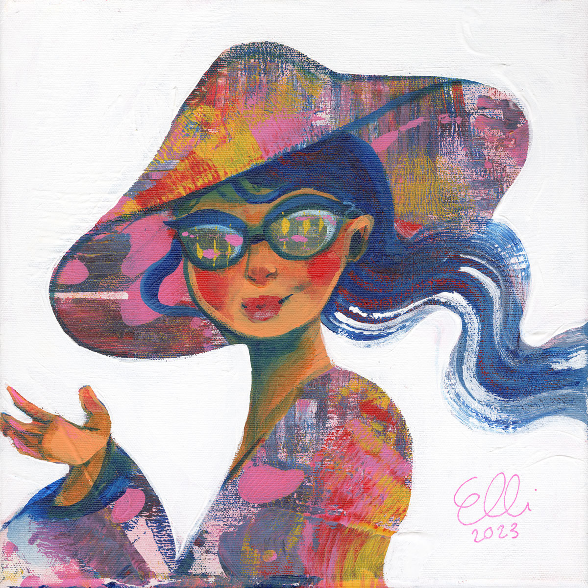 Escape to a sun-soaked paradise with 'No Rain in Sunny Vacation,' a vibrant figurative painting by contemporary painter Elli Maanpää.