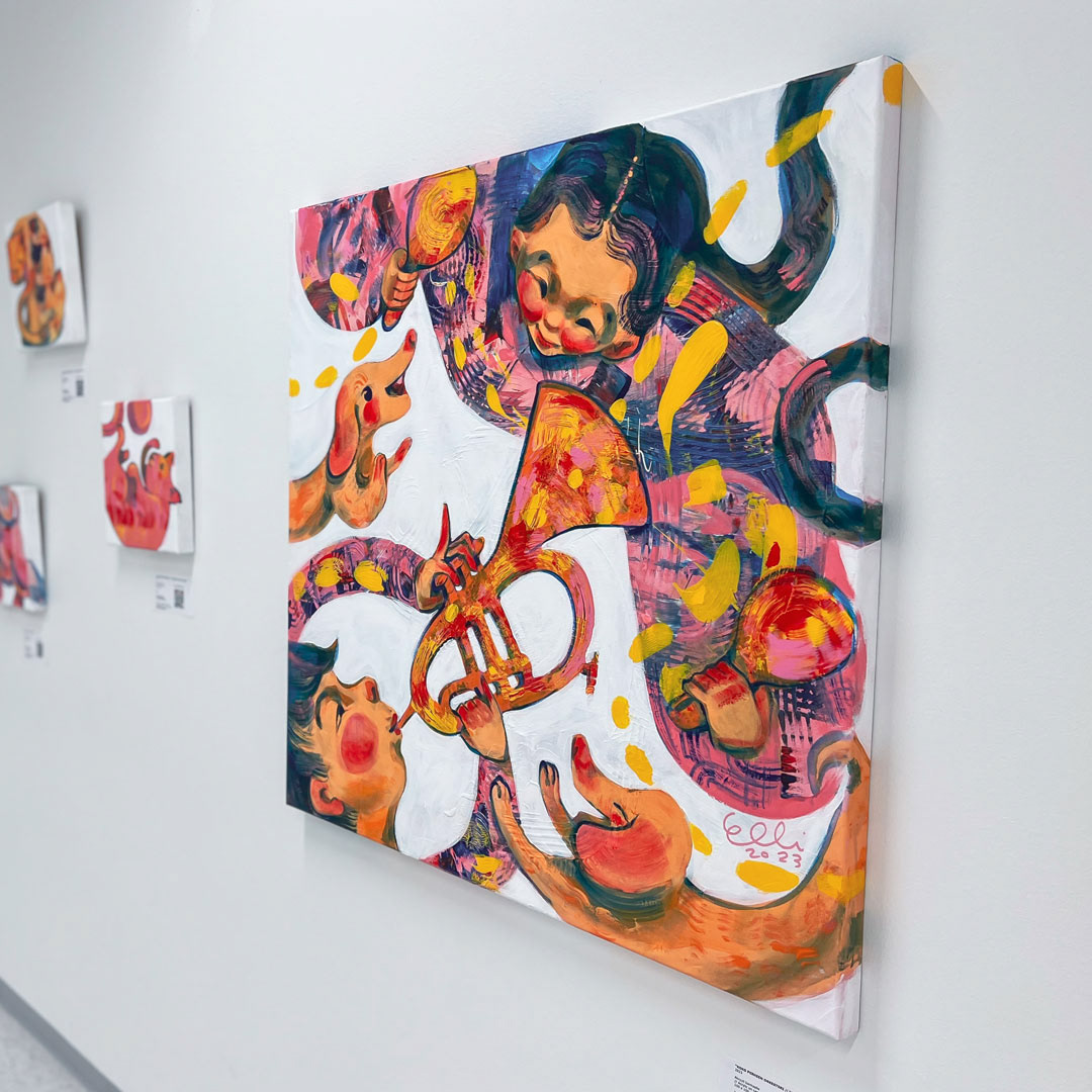 Elli Maanpää's figurative paintings were featured as part of an art exhibition.