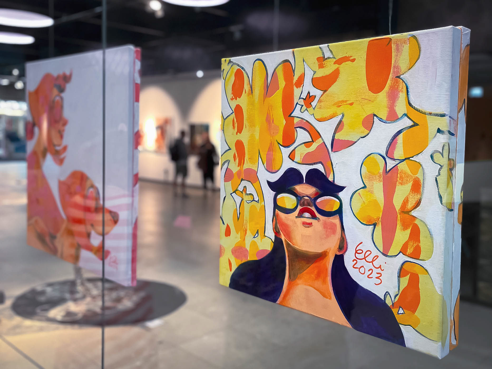 Vibrant figurative painting by contemporary artist Elli Maanpää from 'JENESAIS' art exhibition: A dynamic portrayal of human emotion and summer.