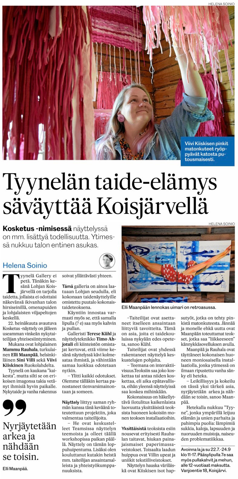 Artistic spectacle at Tyynelä captivates Koisjärvi. Experience the cultural phenomenon described in the Länsi-Uusimaa article titled 'Tyynelä taide-elämys säväyttää Koisjärvellä'.