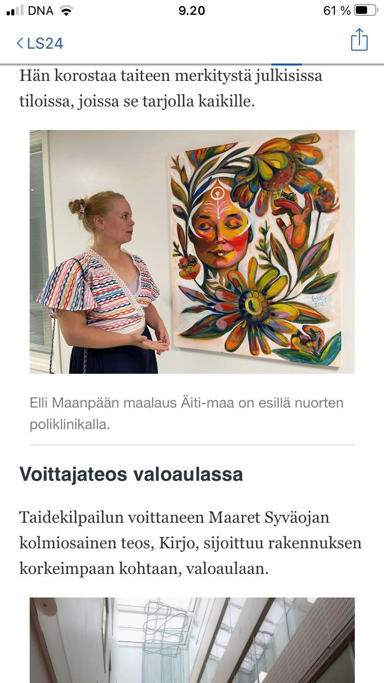 The opening of the S-Building at Satasairaala and its art collection, featured in Länsi-Suomi newspaper.