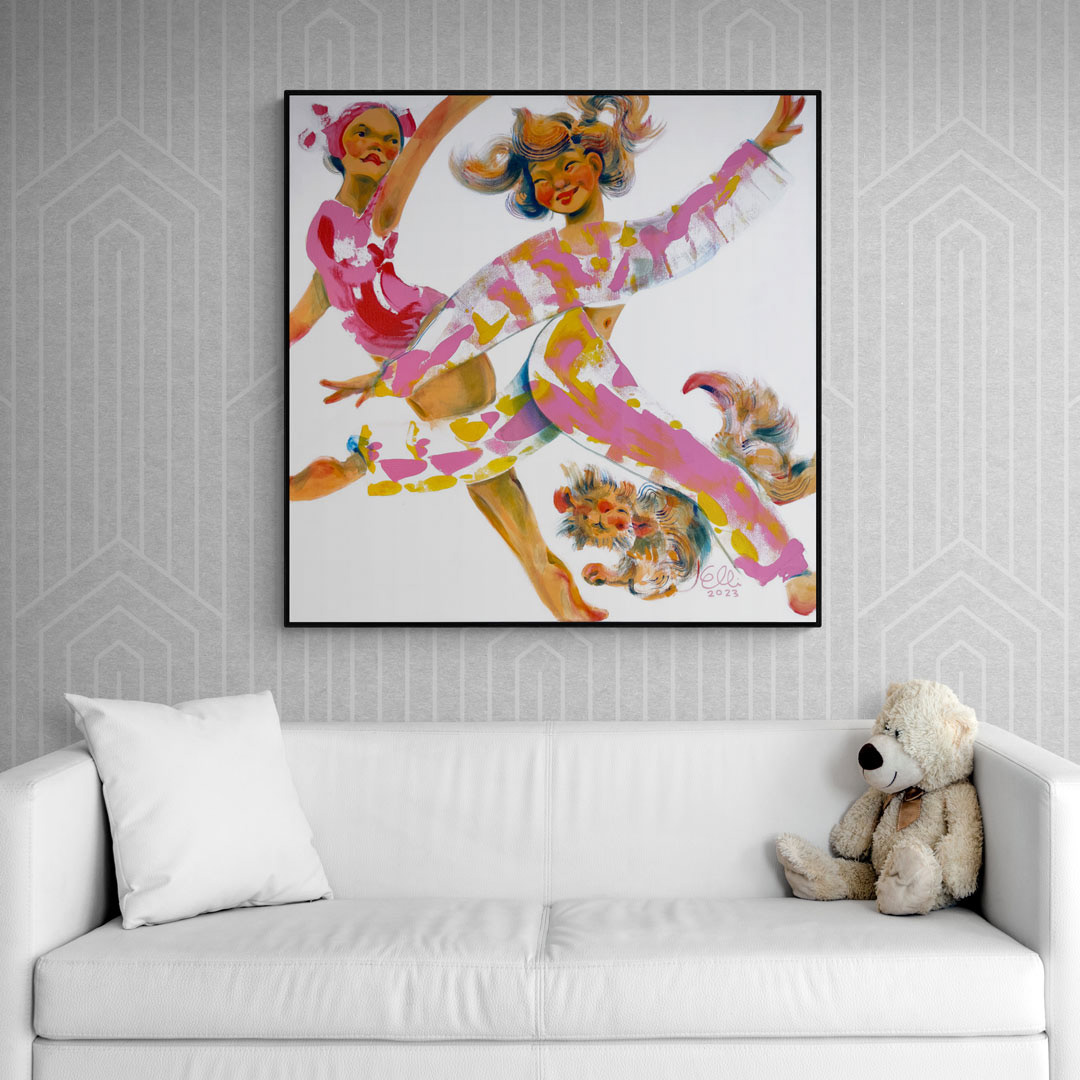 Vibrant painting 'Dance Class' by visual artist Elli Maanpää.