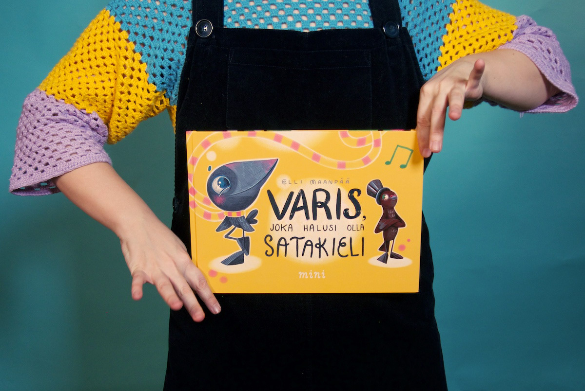 Cover of the children's book "The Crow Who Wanted To Be a Nightingale" by Finnish author-illustrator Elli Maanpää.