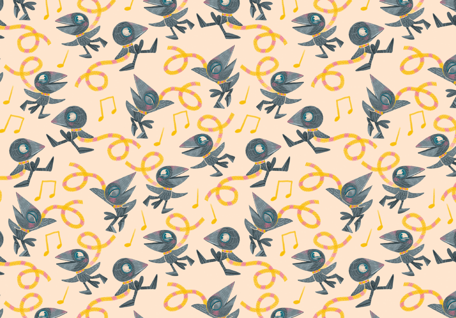 Elli Maanpää's intricate pattern design features the main character crow, bringing charm and whimsy to her captivating children's book illustration.