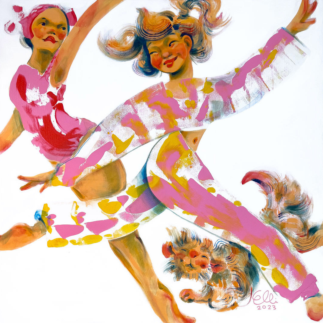 Dive into the world of movement with figurative painting 'Dance Class' by contemporary visual artist Elli Maanpää.