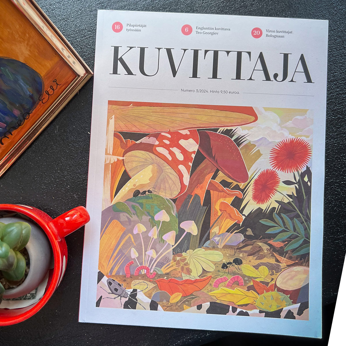 The autumn 2024 issue of the Finnish illustration magazine Kuvittaja. The cover illustration for this issue was created by Teo Georgiev.