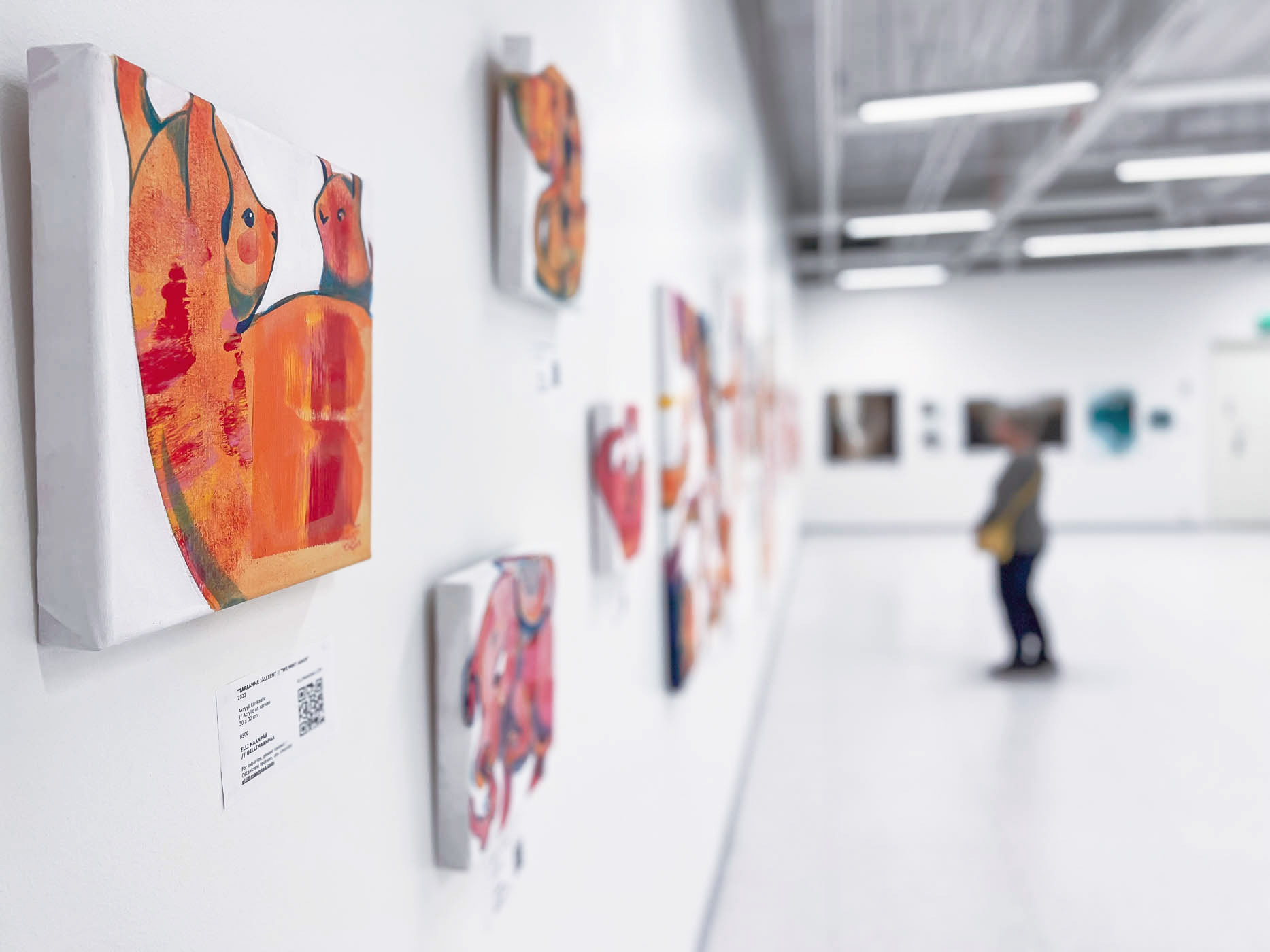 Some of my paintings featured animals, with Marianna Raikkala's paintings in the background.