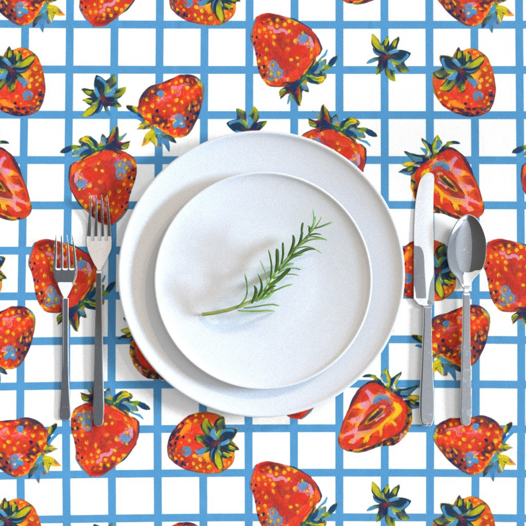 Pattern design Strawberry Picnic by Elli Maanpää in tablecloth.