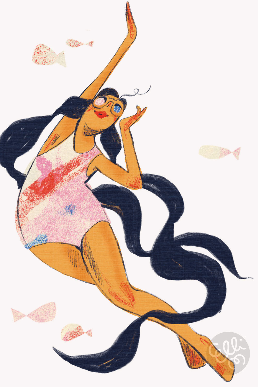 Illustration by Elli Maanpää: Summer Swim.